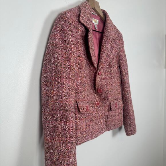 Talbots Petites Womens Tweed Wool Blend Lined Marled Pink Suit Jacket Blazer 2 - Picture 3 of 7